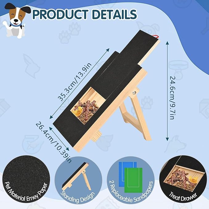 Green Dog Nail Scratching Board, Wooden Dog Claw File Toy, Nail Scratch Pad with Snack Box & Replacement Sandpaper, Pet Supplies for Trimming & Grooming