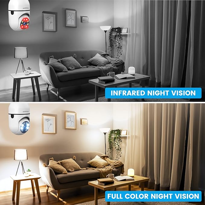 Light Socket Security Camera,2.4G WiFi Light Socket Security Cameras 1080P,Security Wireless Security Camera,Outdoor/Indoor,Color Night Vision,Twoway Dialogue,Motion Tracking,Cloud Storage