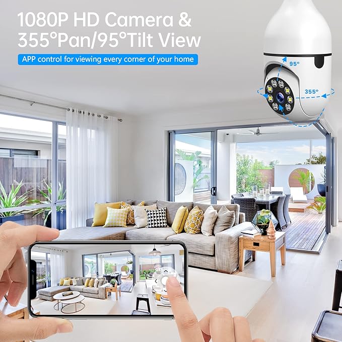 Light Socket Security Camera,2.4G WiFi Light Socket Security Cameras 1080P,Security Wireless Security Camera,Outdoor/Indoor,Color Night Vision,Twoway Dialogue,Motion Tracking,Cloud Storage